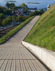 Pedestrian pavement - descent from the mountain to the river embankment in the historical part of...