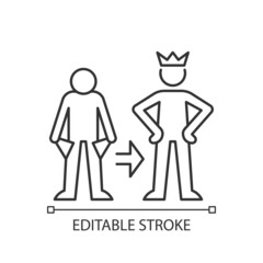 Change motivation linear icon. Transformation. Improve life. Intrinsic force to change self. Thin line customizable illustration. Contour symbol. Vector isolated outline drawing. Editable stroke