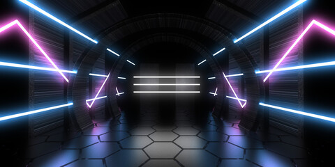 3D abstract background with neon lights. neon tunnel. .space construction . .3d illustration33