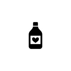 Heart Protection Medicine Bottle, Syrup. Flat Vector Icon illustration. Simple black symbol on white background. Heart Protection Medicine Bottle sign design template for web and mobile UI element.