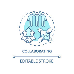 Collaborating blue concept icon. Team cooperation. Productive relationship. Conflict management strategy abstract idea thin line illustration. Vector isolated outline color drawing. Editable stroke