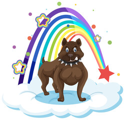 Cute dog on the cloud with rainbow