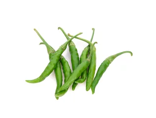 Keuken spatwand met foto Green hot chili peppers isolated on white background © premkh