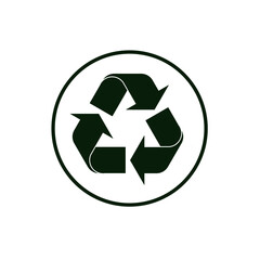 green recycle sign in a circle on a white background