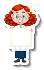 Cartoon character sticker with a girl in science gown