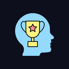 Achievement motivation RGB color icon for dark theme. Person need to succeed. Motivation at workplace. Isolated vector illustration on night mode background. Simple filled line drawing on black