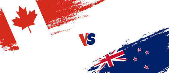 Creative Canada vs New Zealand brush flag illustration. Artistic brush style two country flags relationship background