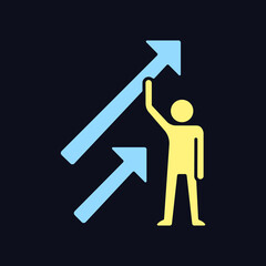 Positive dynamics RGB color icon for dark theme. Better performance. Learn new skills. Motivation at work. Isolated vector illustration on night mode background. Simple filled line drawing on black