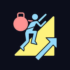 Persistence RGB color icon for dark theme. Voluntary activity despite difficulties and obstacles. Isolated vector illustration on night mode background. Simple filled line drawing on black