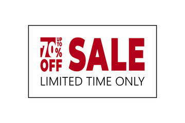 70 percent off sale discount limited time red black white banner vector graphic design. Final sal off typography, limited time only text. Black frame border. Business promotion advertising banner