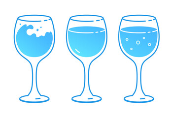 Set of isolated wine glasses with water