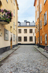 cityscape with old buildings in old town stockholm 