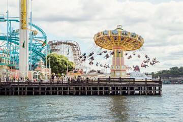 Roller coaster in gröna lund amusement park in Stockholm - obrazy, fototapety, plakaty