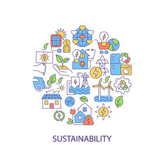 Sustainability abstract color concept layout with headline. World ecology. Alternative power generation source. Sustainability creative idea. Isolated vector filled contour icons for web background