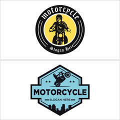 Badge riders motorcycle and skyline logo design