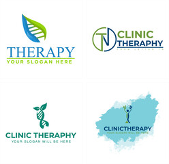 Clinic therapy with icon DNA helix and people tree plant logo design