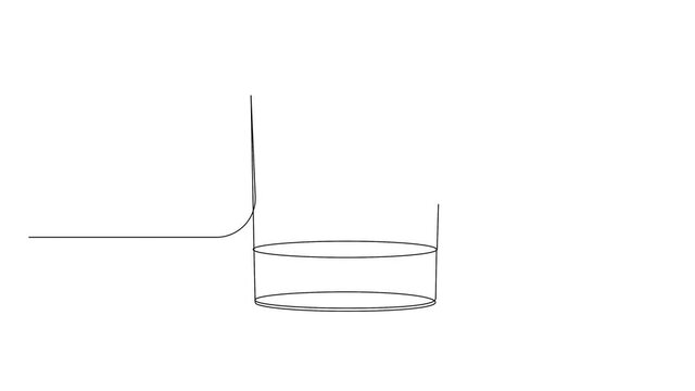 Self drawing animation of one line illustration of white russian cocktail or whiskey with ice cubes. Cocktail drawing in old fashioned or rocks glass. 4K video. Bar concept