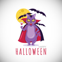 Halloween card with cartoon vampire cat