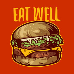 burger vector illustration design on red background