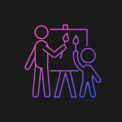 Painting with parent gradient vector icon for dark theme. Develop kid artistic skill. Exercising creativity. Thin line color symbol. Modern style pictogram. Vector isolated outline drawing