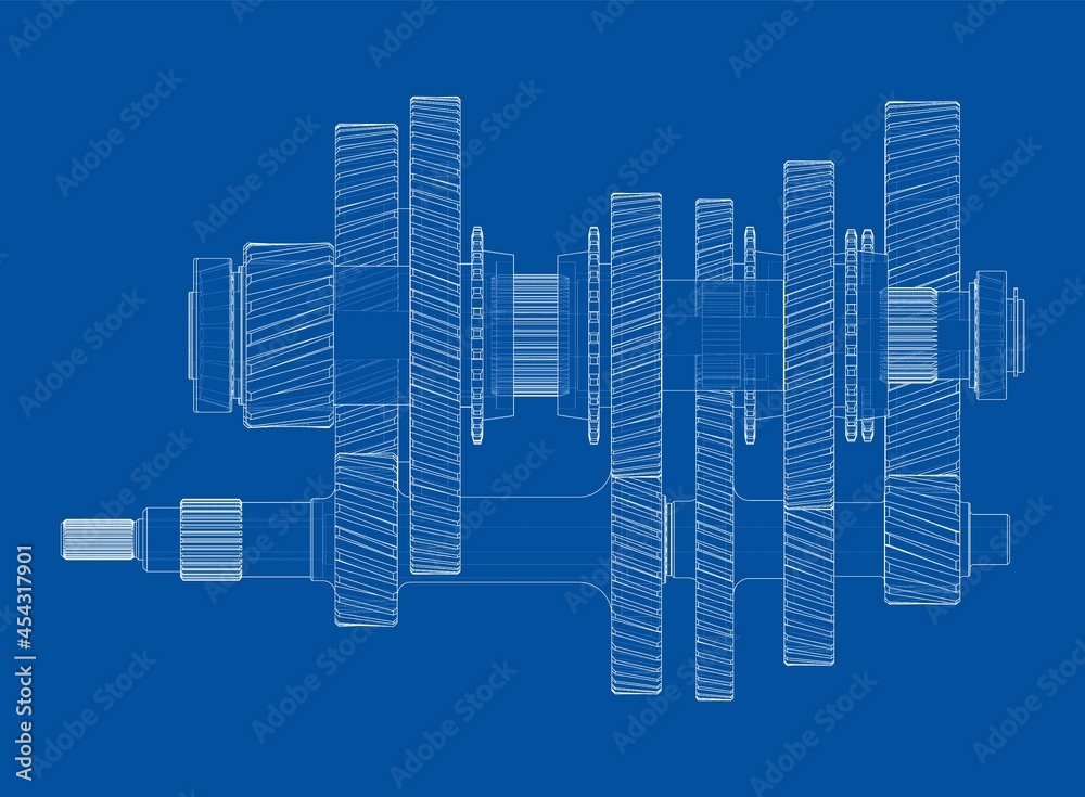 Poster gearbox sketch. vector rendering of 3d