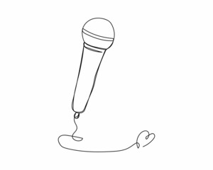 Continuous one line drawing of retro the microphone icon in silhouette on a white background. Linear stylized.
