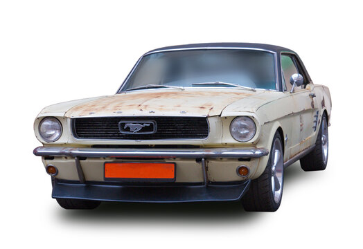 The American oldtimer car Mustang. White background.