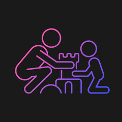 Making sandcastles gradient vector icon for dark theme. Develop child creativity. Enjoy vacation on beach. Thin line color symbol. Modern style pictogram. Vector isolated outline drawing