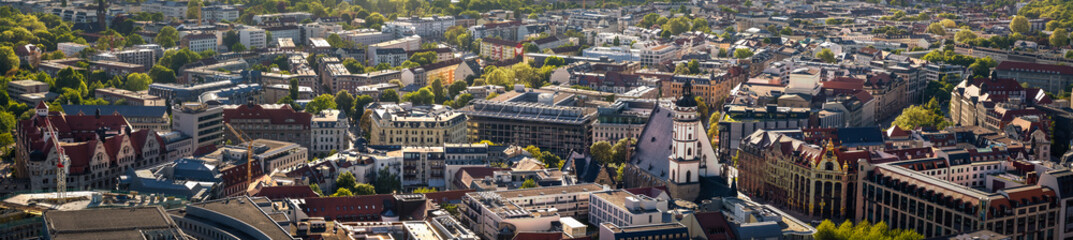 Aerial view of skyline Leipzig with Thomas church, panorama