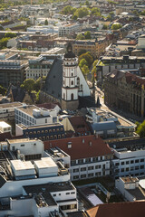 Aerial view Thomas church (Thomaskirche) in Leipzig, Germany