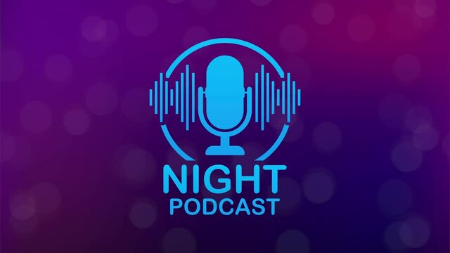 Night Podcast icon, symbol in flat isometric style isolated on color background. Motion graphics