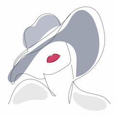 girl in hat one line drawing, sketch