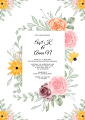 wedding invitation template with flower frame