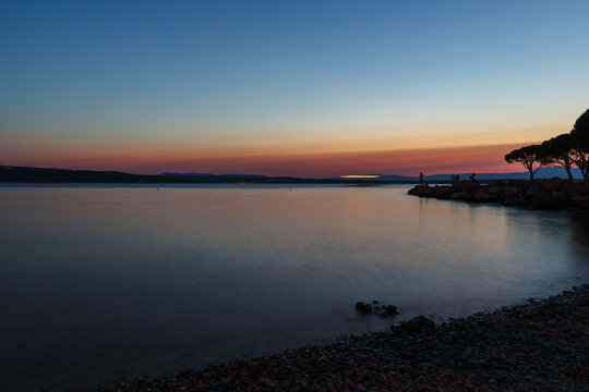 Sunset in Crikvenica harbor in Croatia