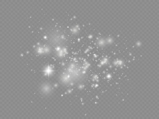 White dust sparks and star, light effect.