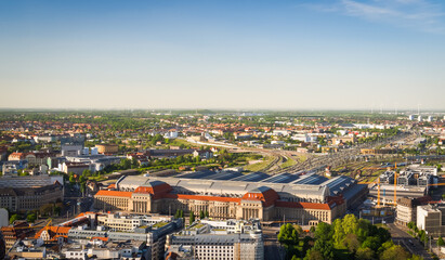 Fototapeta na wymiar Aerial view of Central Railway Station (Hauptbahnhof) Leipzig