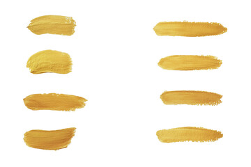 Gold paint stroke set. Gold brush abstract art illustration. Gold glittering design art brush stroke.
creative set yellow paint isolated collection. Design golden stroke effect brush color painting.