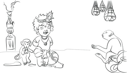 illustration of child Krishna stealing butter