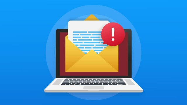 Alert message laptop notification. Danger error alerts, laptop virus problem or insecure messaging spam problems notifications. Motion graphics