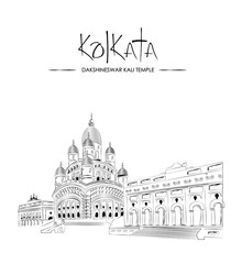 Temple of Kolkata in line art | Dakshineswar temple in line art