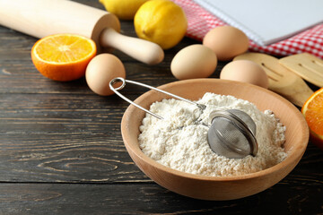 Concept of recipe on wooden background, space for text