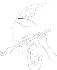 illustration of Krishna with Flute in line art