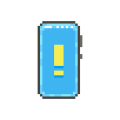 colorful simple flat pixel art illustration of modern smartphone with yellow exclamation mark on the screen