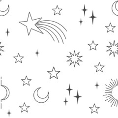 Stars sky seamless pattern. Celestial astrology background. Starry texture for textile design.