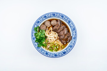 A bowl of beef ball beef noodles