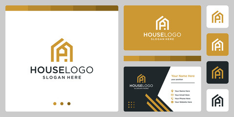house building design logo with initials letter P. business card design
