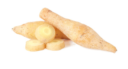Finger root (Krachai) and half isolated on white background, used as Thai herbal medicine.