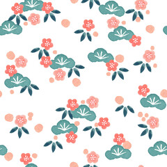 松竹梅のシームレスなパターン。テキスタイル、壁紙、包装紙のデザイン。
