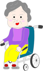 車椅子に乗る元気なおばあちゃんのイラスト素材