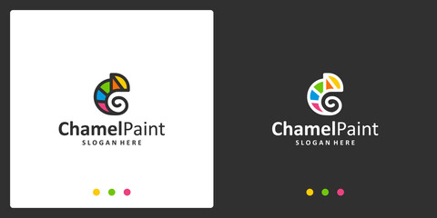 chameleon logo inspiration and watercolor logo. premium vectors. - obrazy, fototapety, plakaty